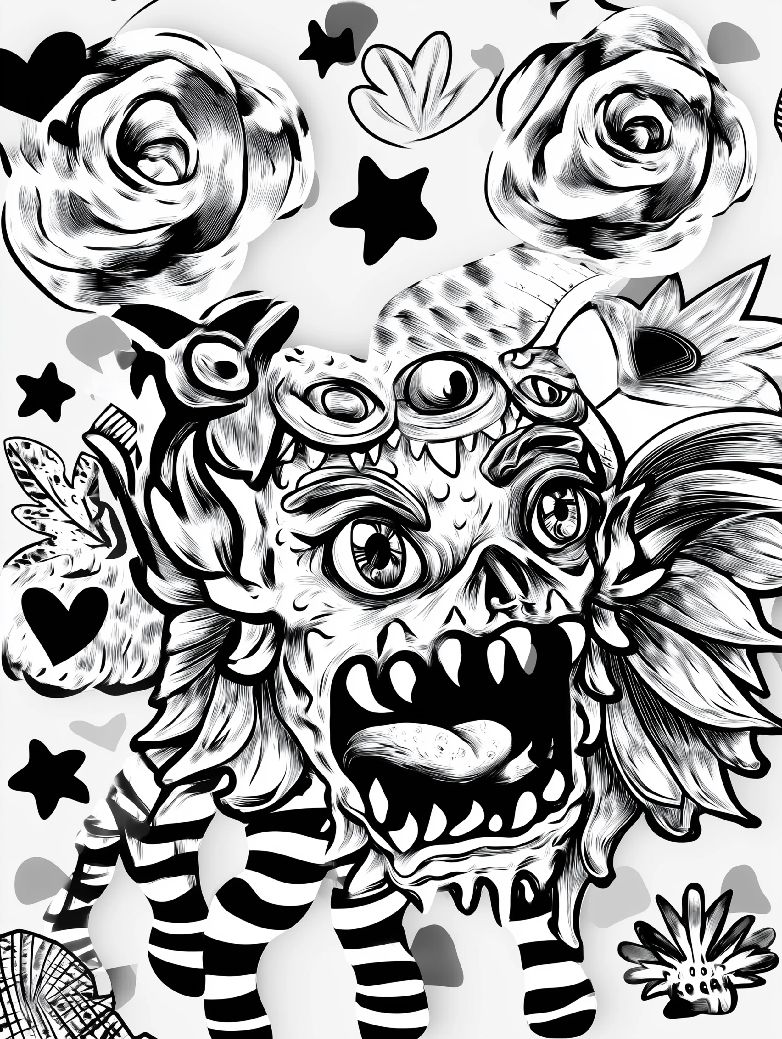 Free printable alien coloring page for adults featuring a roaring alien with sharp teeth